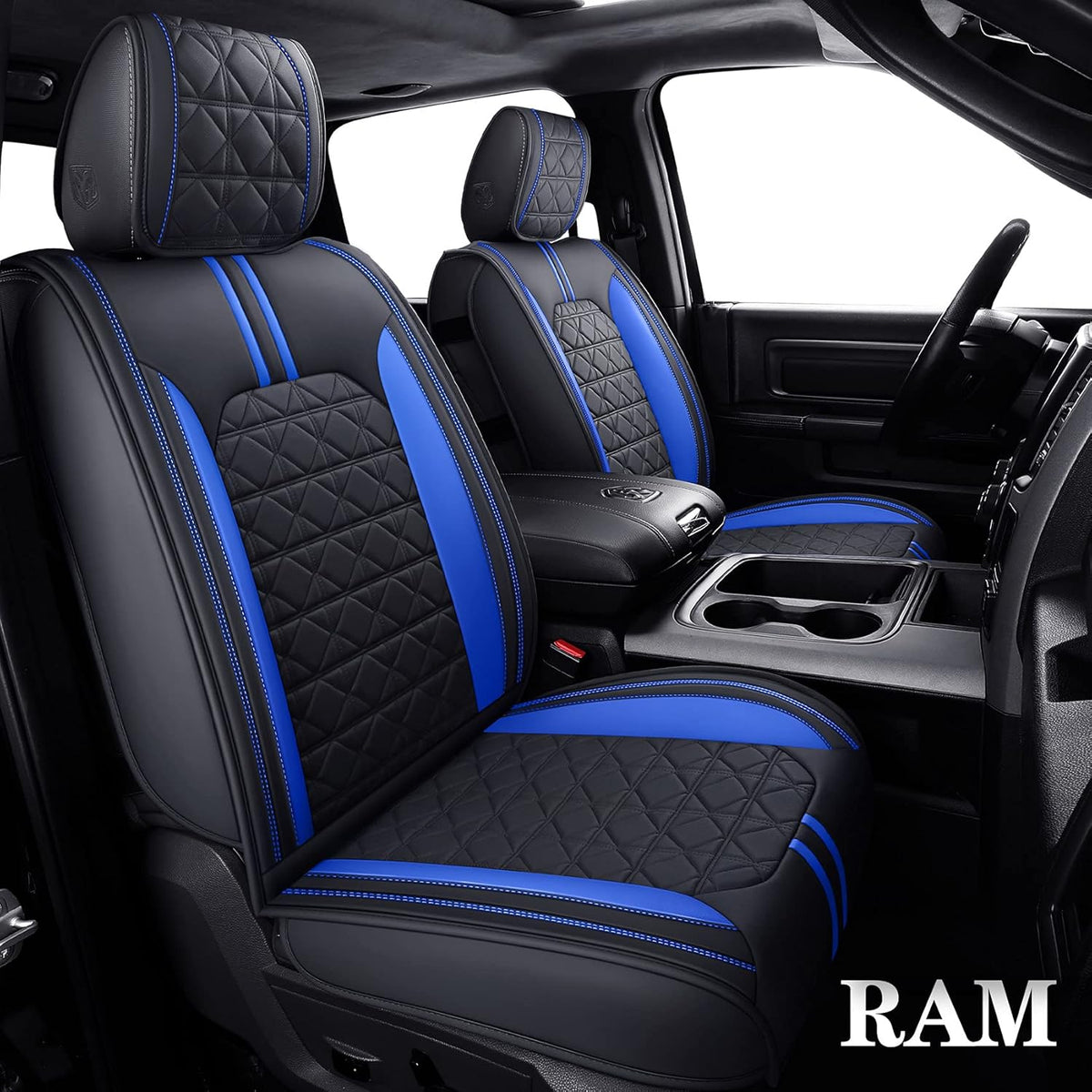 Black-White Waterproof Faux Leather Front Seat Covers F574