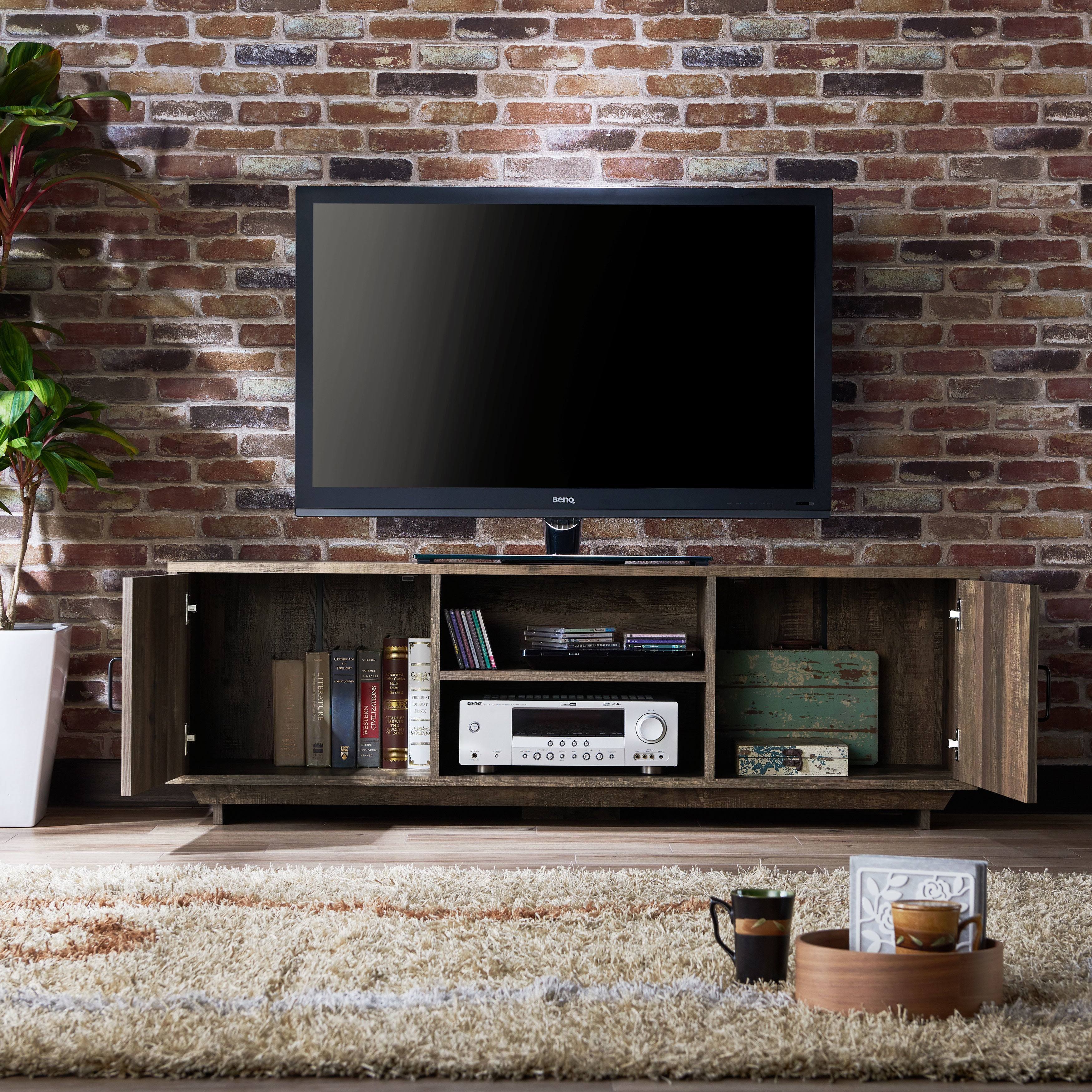 Rustic Reclaimed Oak Brown 63-inch TV Stand with Storage A316257