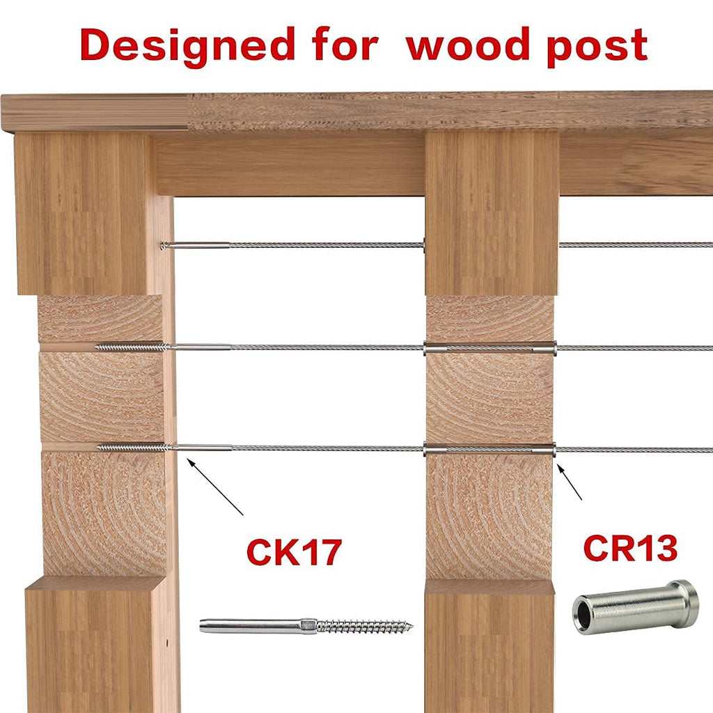 120Pack Stainless Steel Cable Railing Kit for 1/8 Wire Rope Wood Posts T316 Marine Grade S361