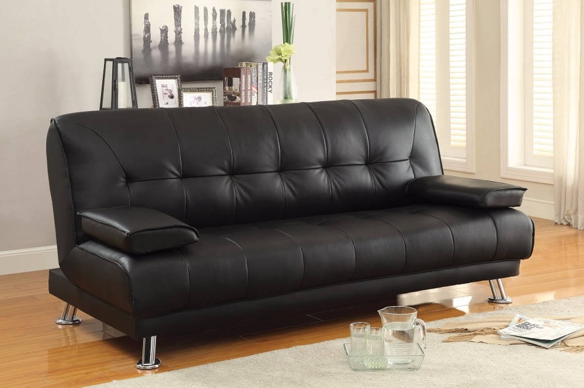 Black Faux Leather Convertible Sofa Bed with Removable Armrests H748403