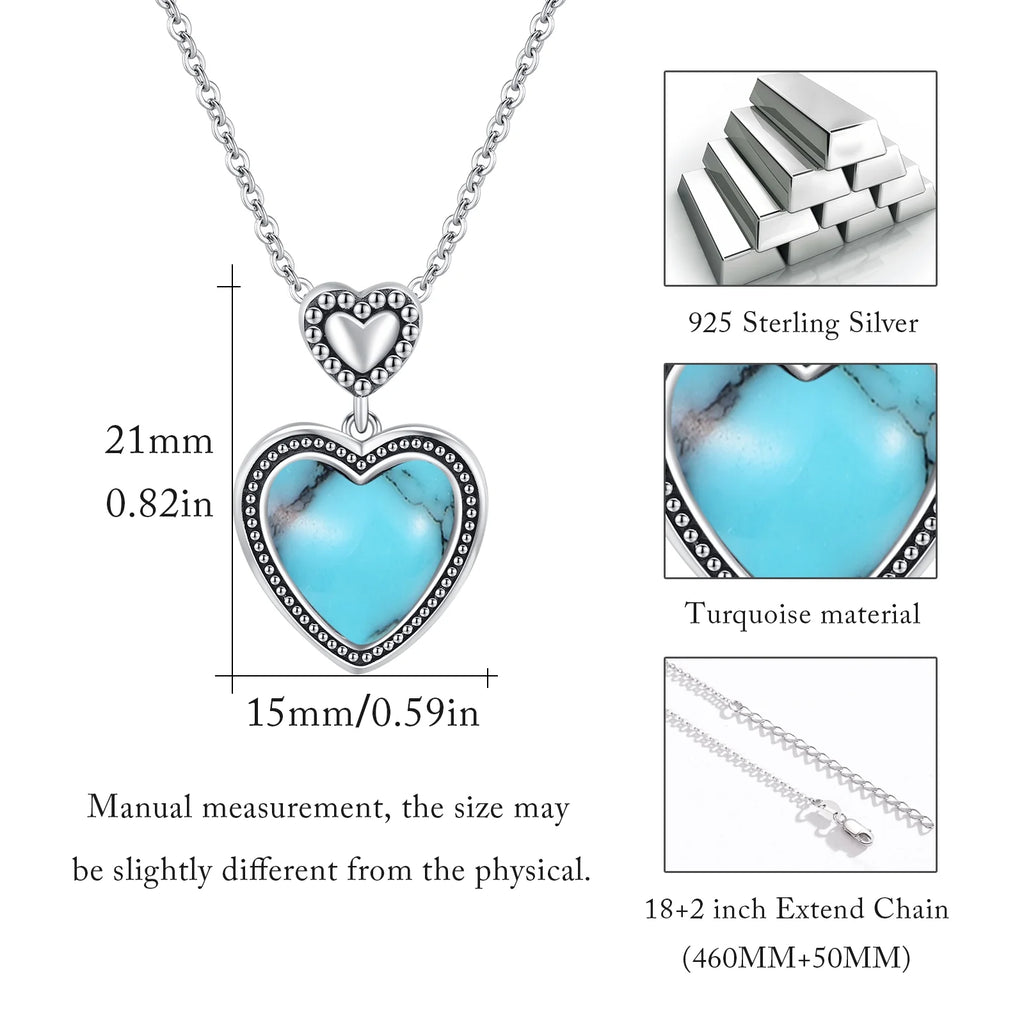 Heart Pendant Turquoise Necklace 18K White Gold Plated Jewelry T9337