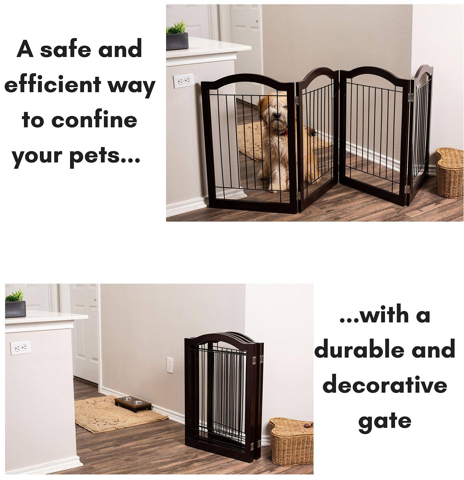 Wire Dog Gate with Arched Top, 4 Panel, 30 inch Tall Pet Puppy Safety Fence O86659