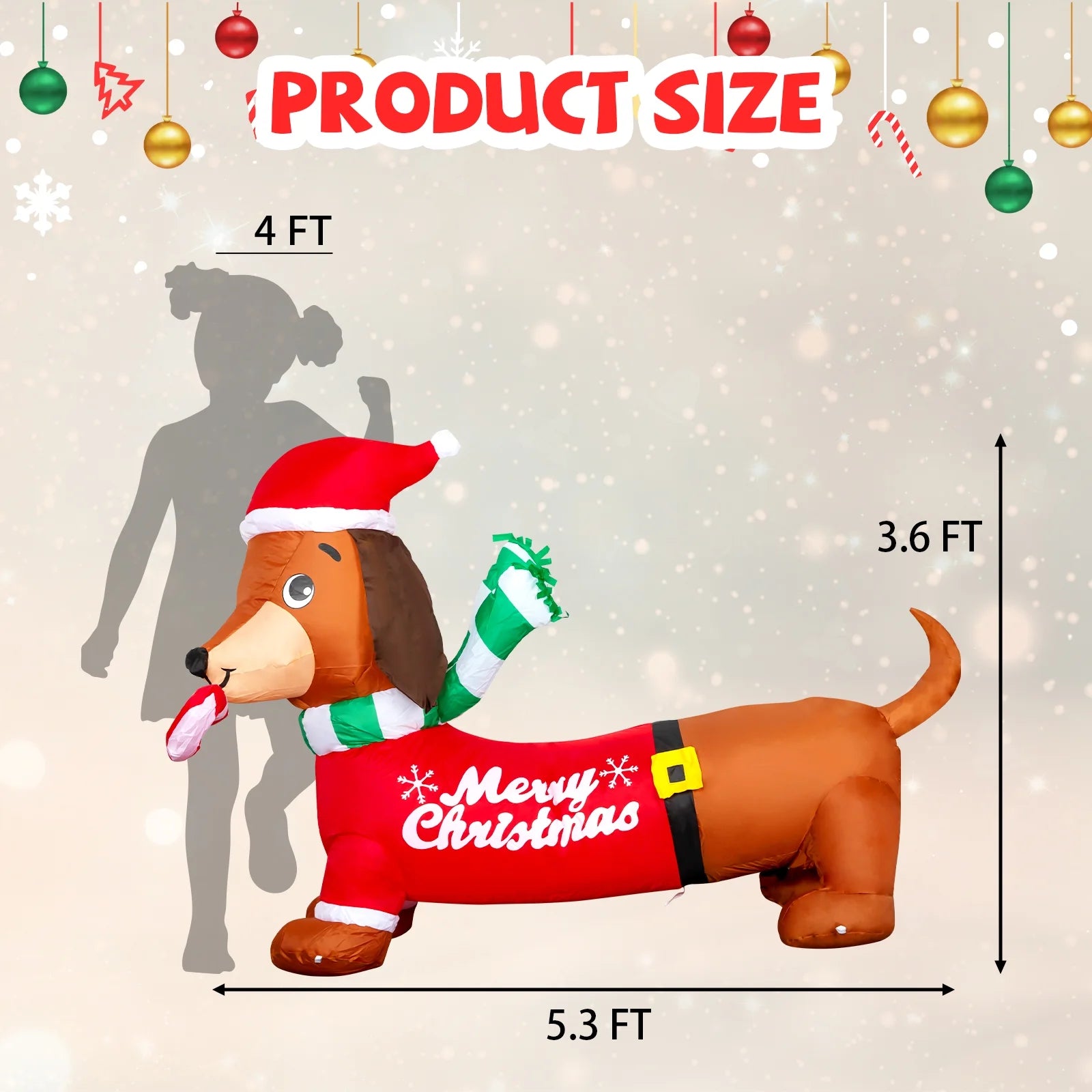 5.3 FT Christmas Inflatables Dachshund Dog with LED Lights F99656