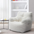 White Tufted Teddy Fabric Bean Bag Sofa with Armrest B730