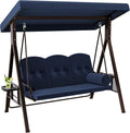 Navy Blue 3-Seat Steel Frame Patio Swing Chair with Canopy and Cushions S698
