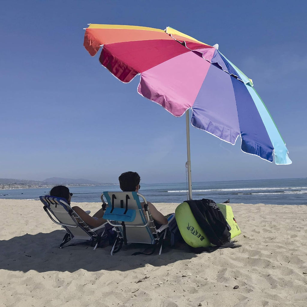 8 Foot Heavy Duty High Wind Beach Umbrella with Sand Anchor & Carrying Bag Z70743