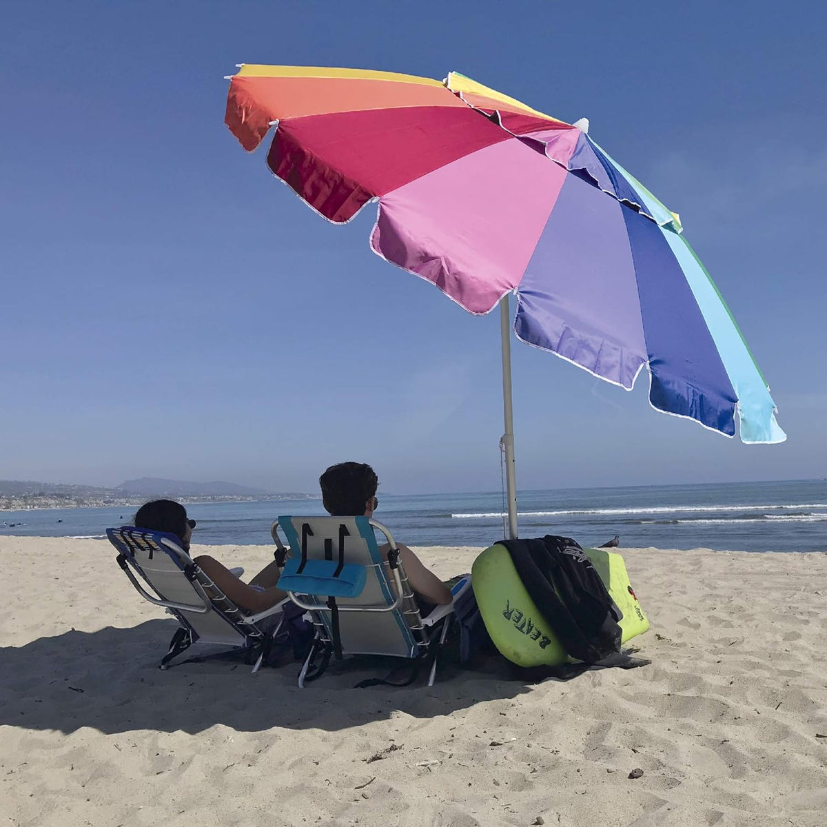 8 Foot Heavy Duty High Wind Beach Umbrella with Sand Anchor & Carrying Bag Z70743