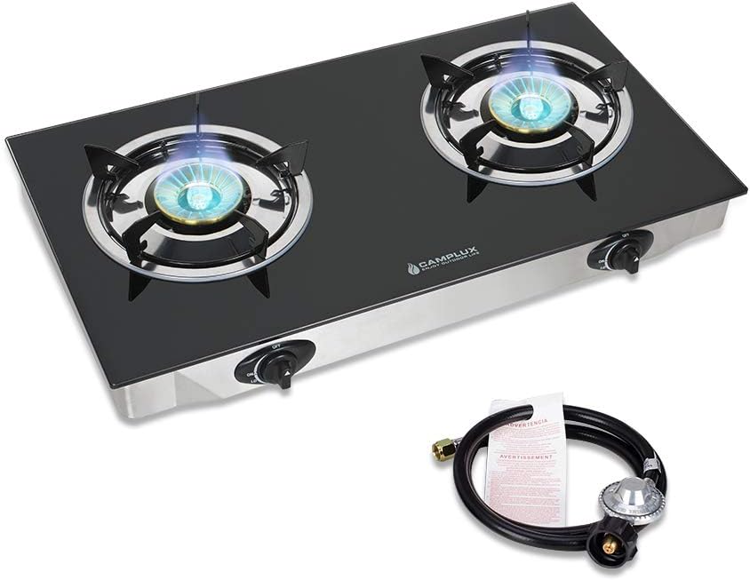 Single Burner Propane Stove with Auto Ignition, 9,500 BTU, Tempered Glass Gas Cooktop, Pack of 2 A825881