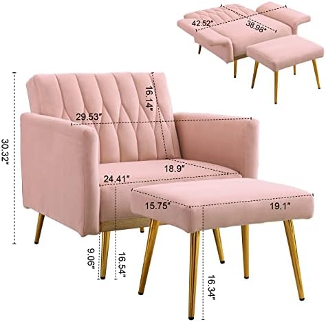 Cream Velvet Single Sofa Chair with Ottoman B729712