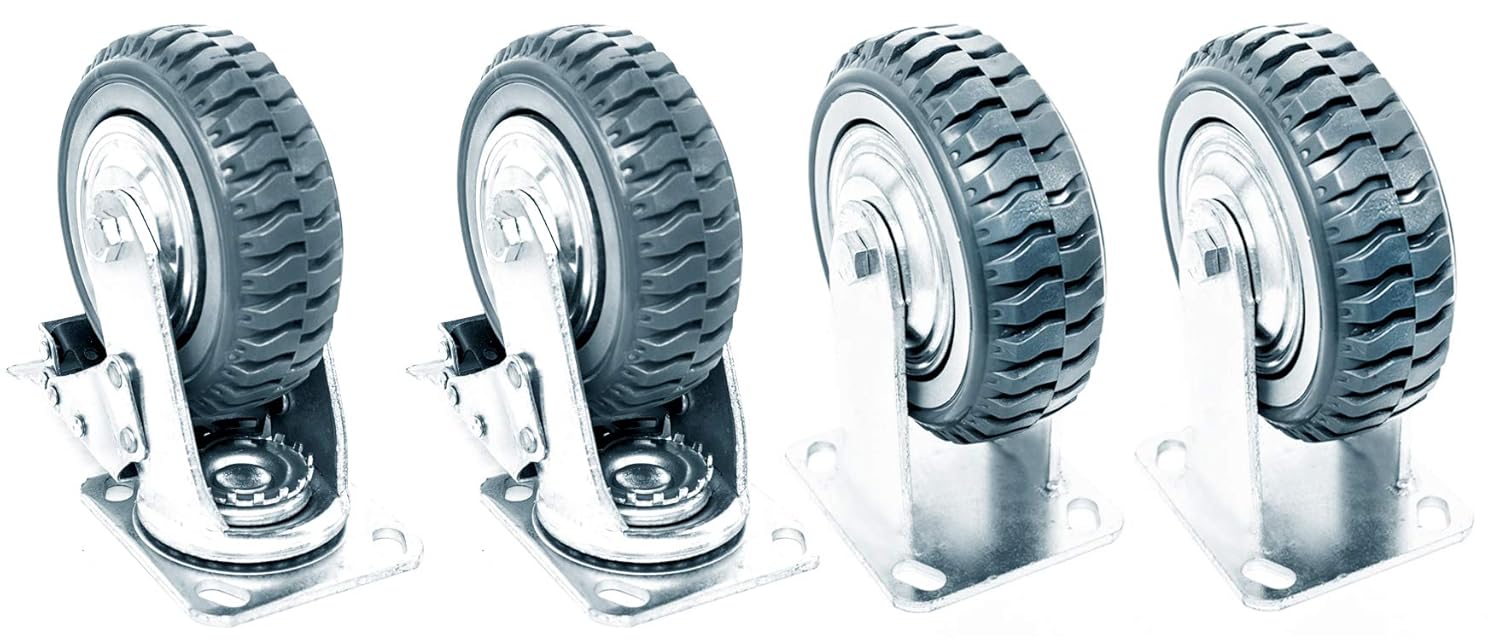 6 inch Heavy Duty Rubber Swivel Caster Wheels 4 Pack with Top Plate B5765