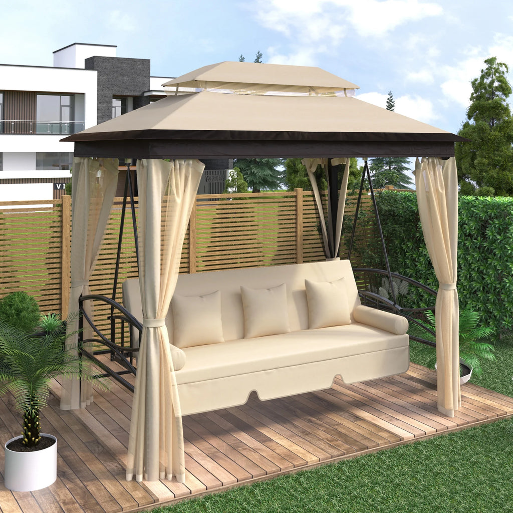 8.9 Ft. W x 5.9 Ft. D Outdoor Gazebo with Convertible Swing Bench, Double Roof Soft Canopy with Mosquito Netting C3609