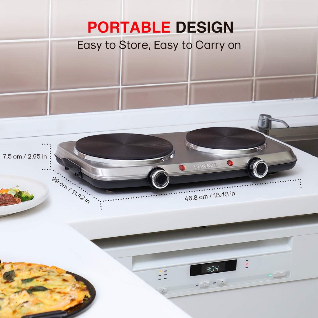 1800W Stainless Steel Electric Double Burner Hot Plate S388334