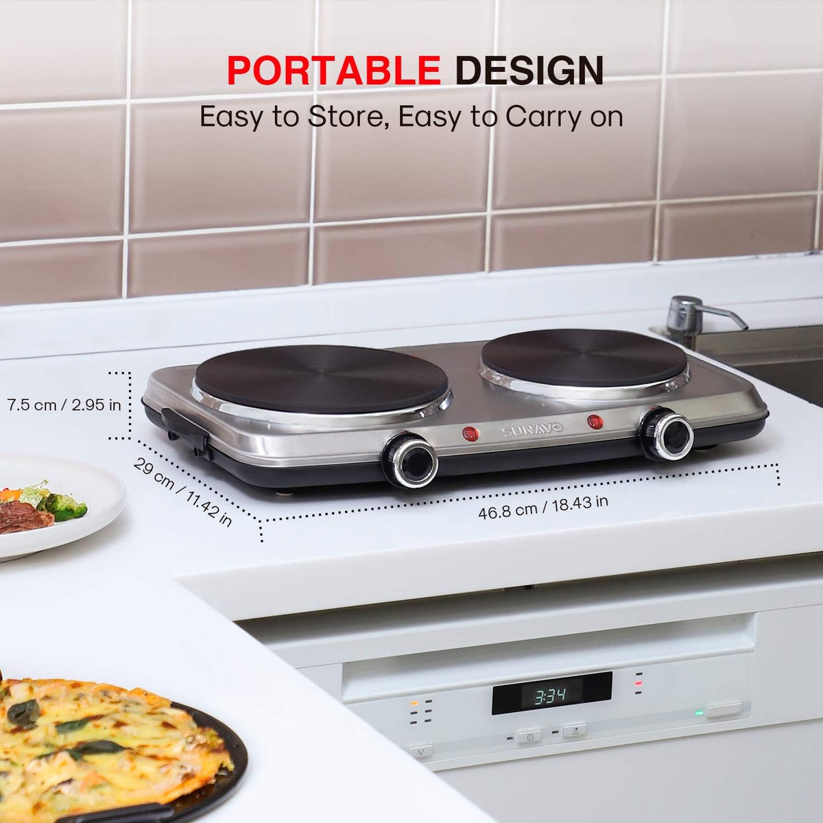 1800W Stainless Steel Electric Double Burner Hot Plate S388334