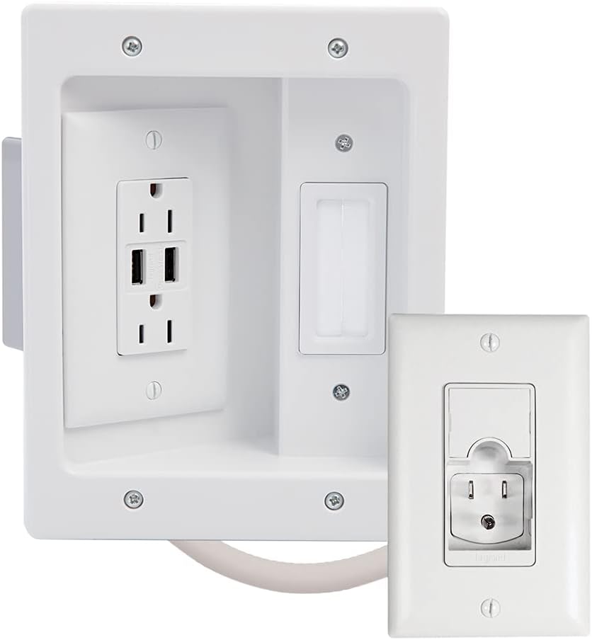 White Recessed In Wall TV Power Kit with USB, Pack of 2 I74903