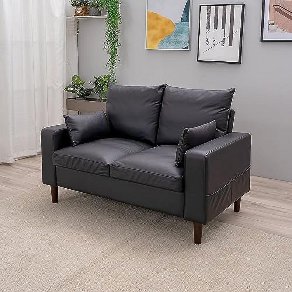 Black Faux Leather 2-Seater Sofa with Wood Leg P436407
