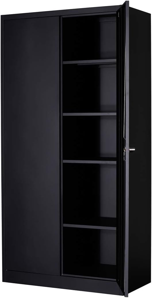 Black Steel Storage Cabinet with 4 Adjustable Shelves and Lockable Doors Z49144