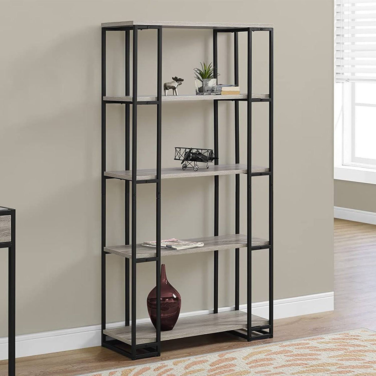Dark Taupe Black MDF Metal Bookcase E5059