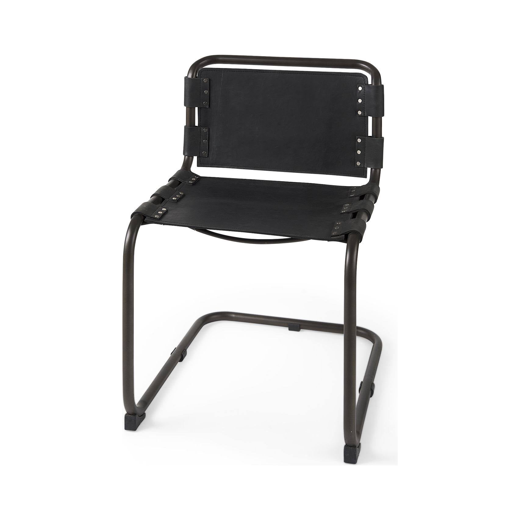 Black Leather Dining Chair with Iron Frame Z328