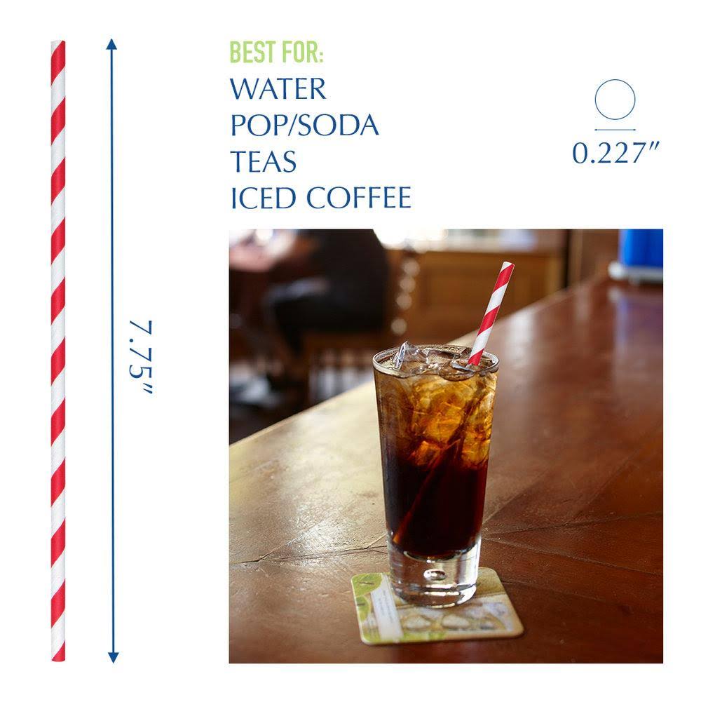 7 3/4x22 Jumbo Red White Striped Unwrapped Paper Straw M5728