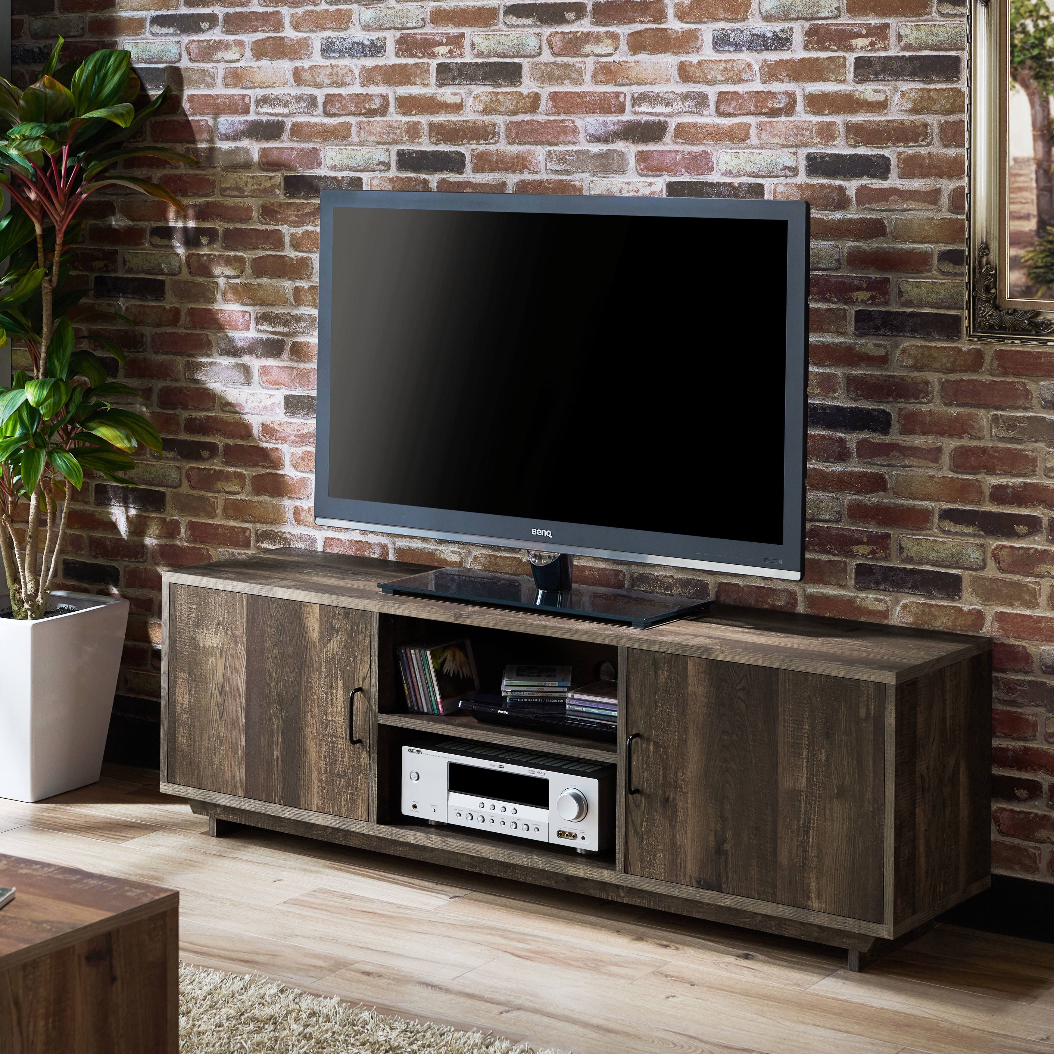 Rustic Reclaimed Oak Brown 63-inch TV Stand with Storage A316257