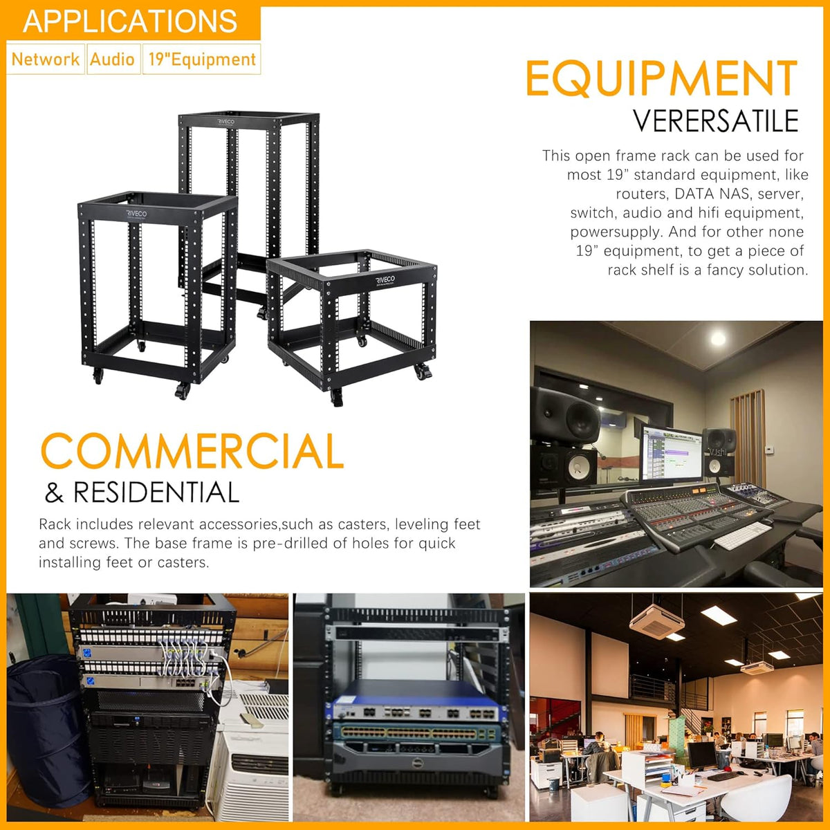 Black 18U Open Frame 19-inch Server Rack E15898