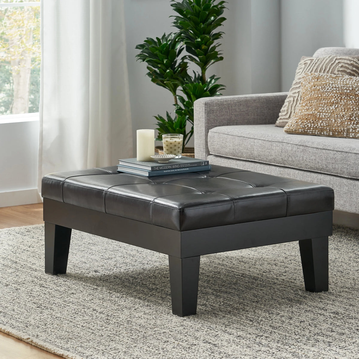 Dark Espresso Bonded Leather Storage Ottoman C231997