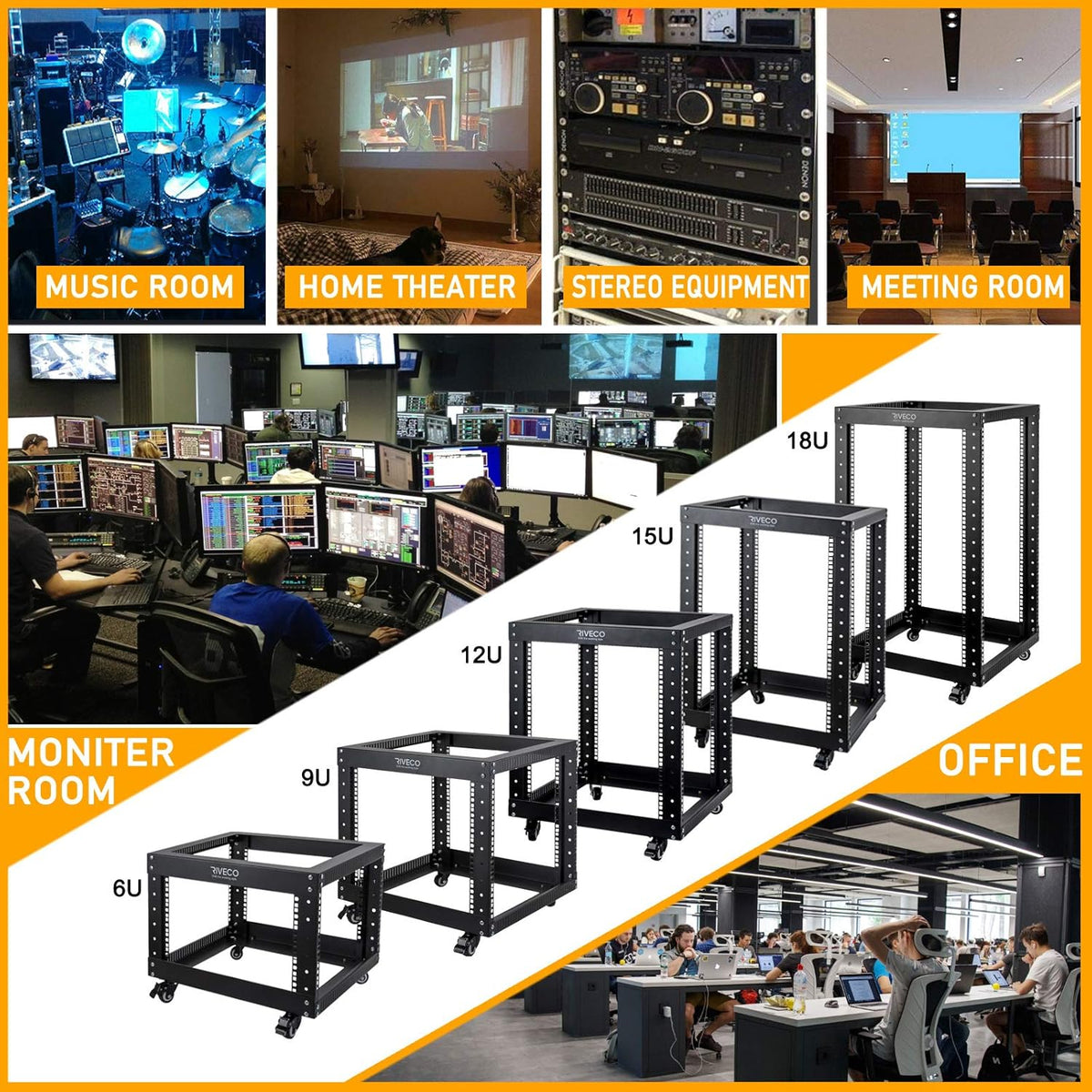 Black 18U Open Frame 19-inch Server Rack E15898
