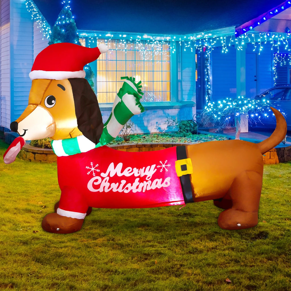 5.3 FT Christmas Inflatables Dachshund Dog with LED Lights F99656