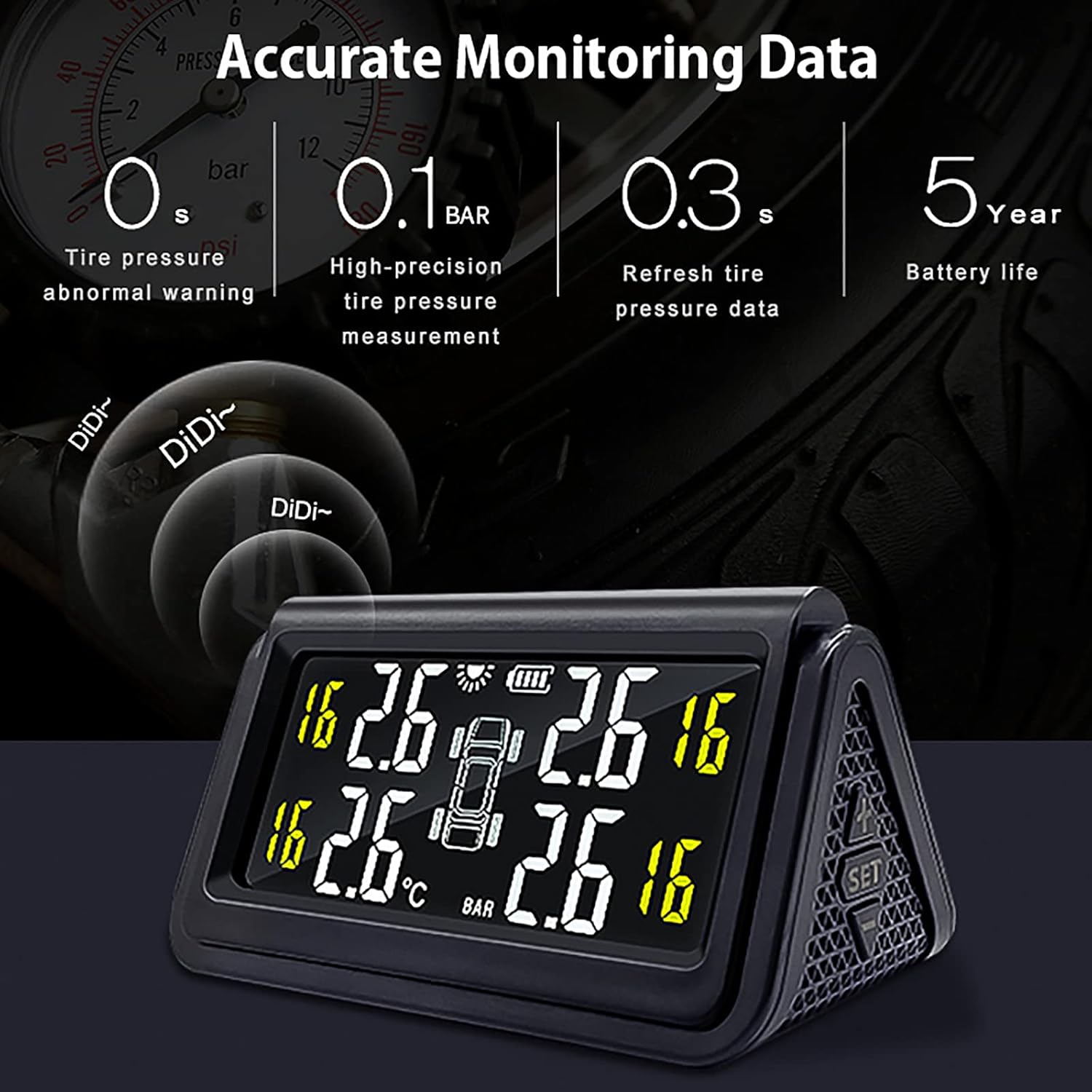 Tire Pressure Monitoring System with 4 IP67 Waterproof External Sensors W8336