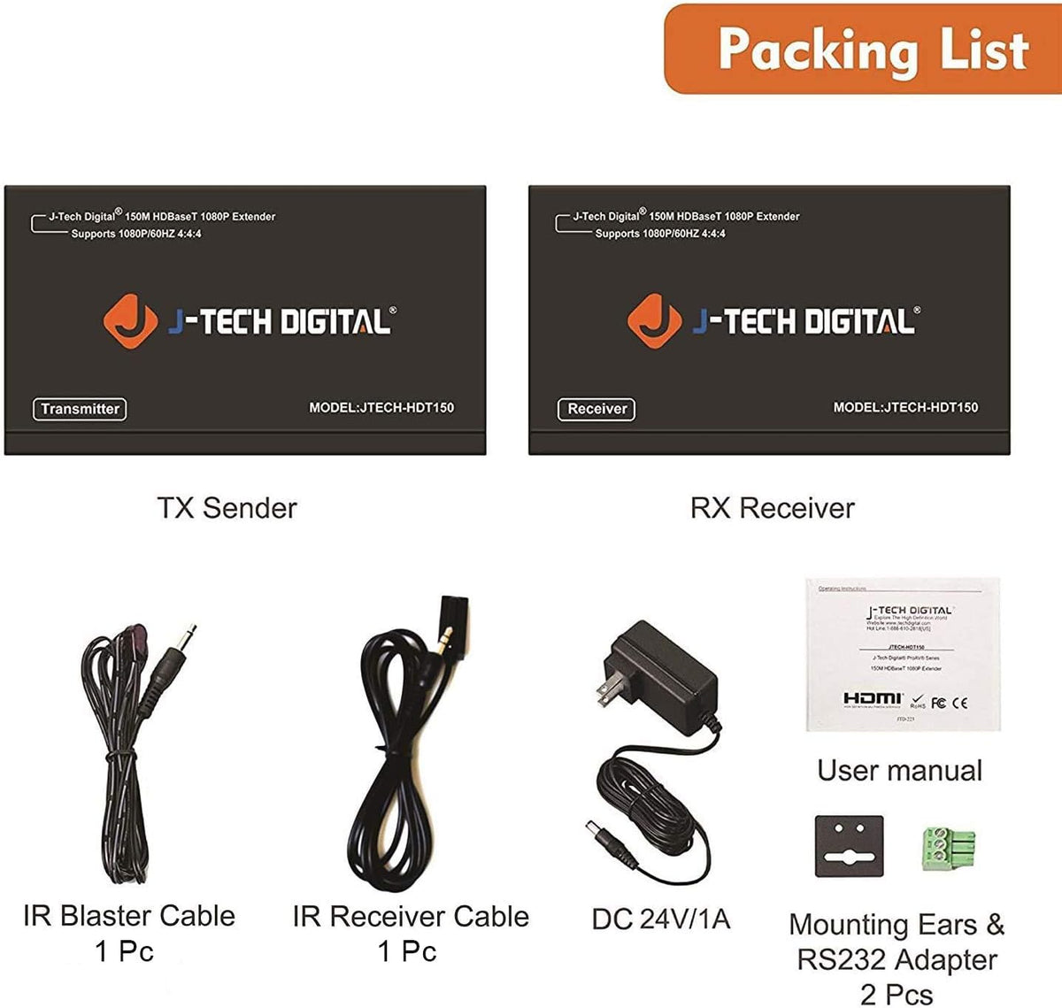 Long Range HDMI Extender Over Cat6 150m/492ft HDBaseT 1080P Extender PoC K18410