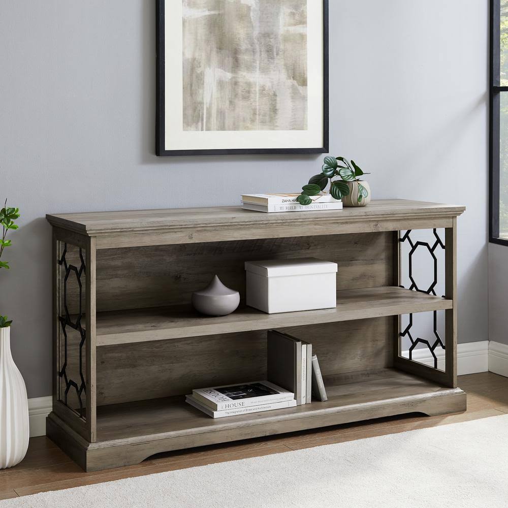 Grey Wash Wood and Metal 1-Shelf Bookcase with Adjustable Shelf U867