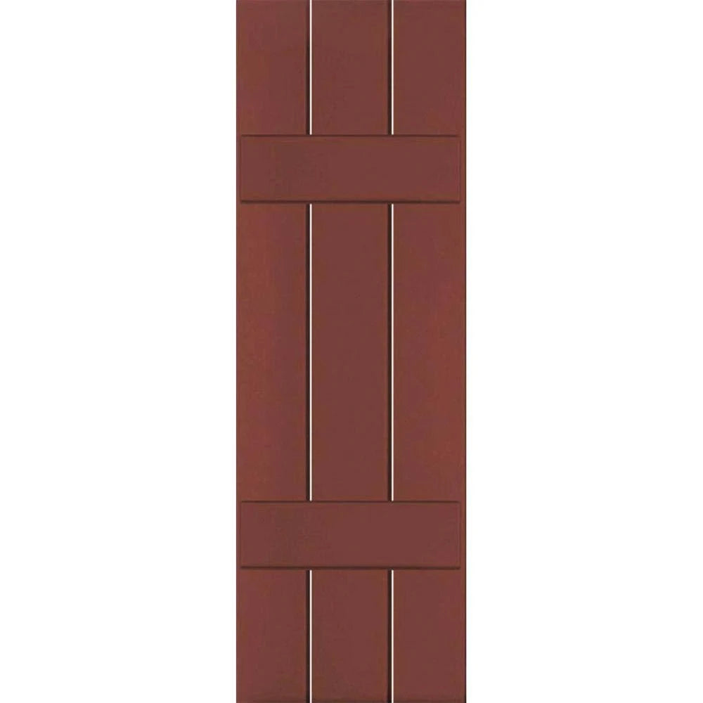 12 in. x 33 in. Real Wood Pine Board and Batten Shutters Pair Country Redwood M111621