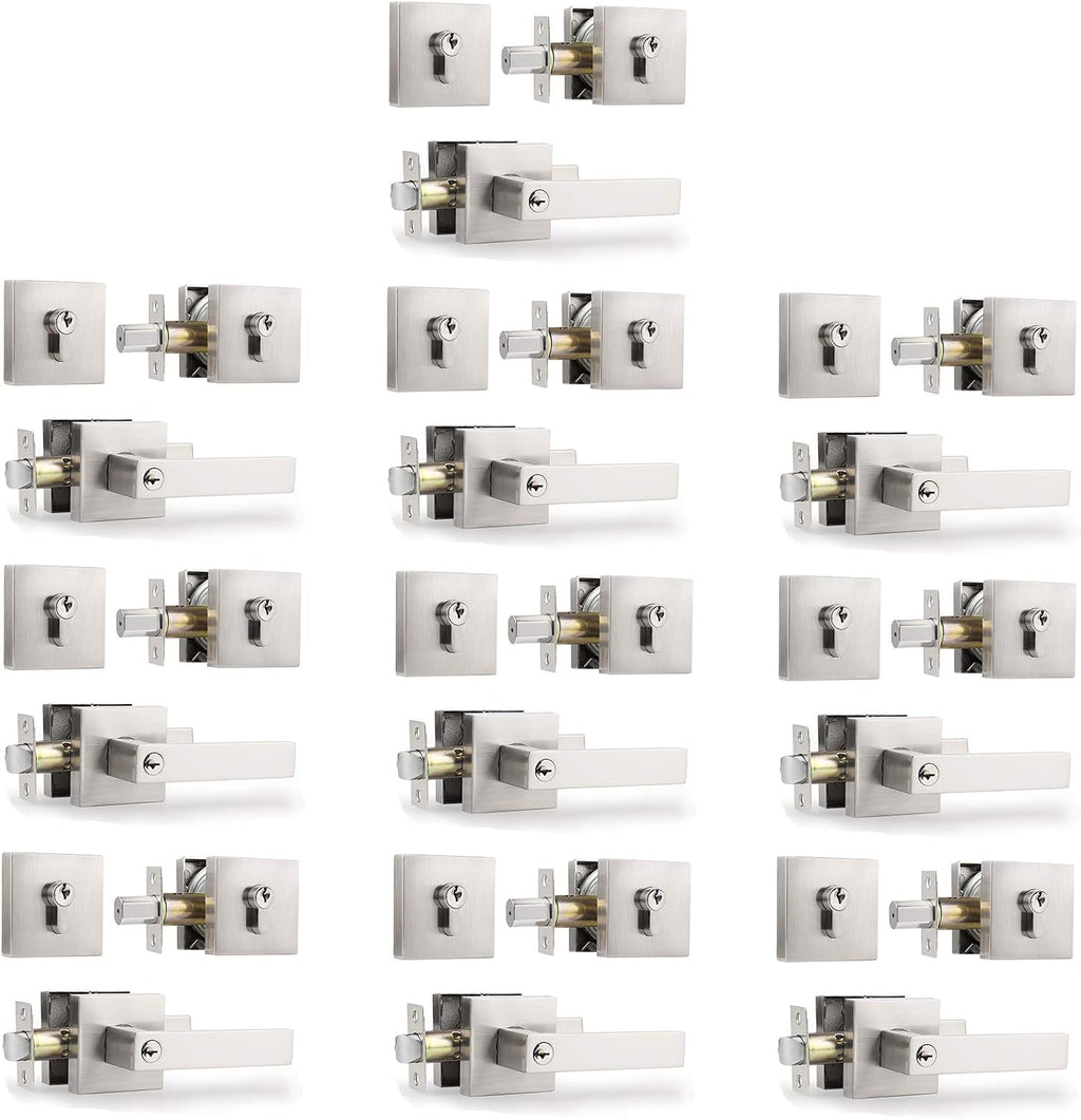 7 Pack Satin Nickel Square Reversible Passage Door Lever V409314