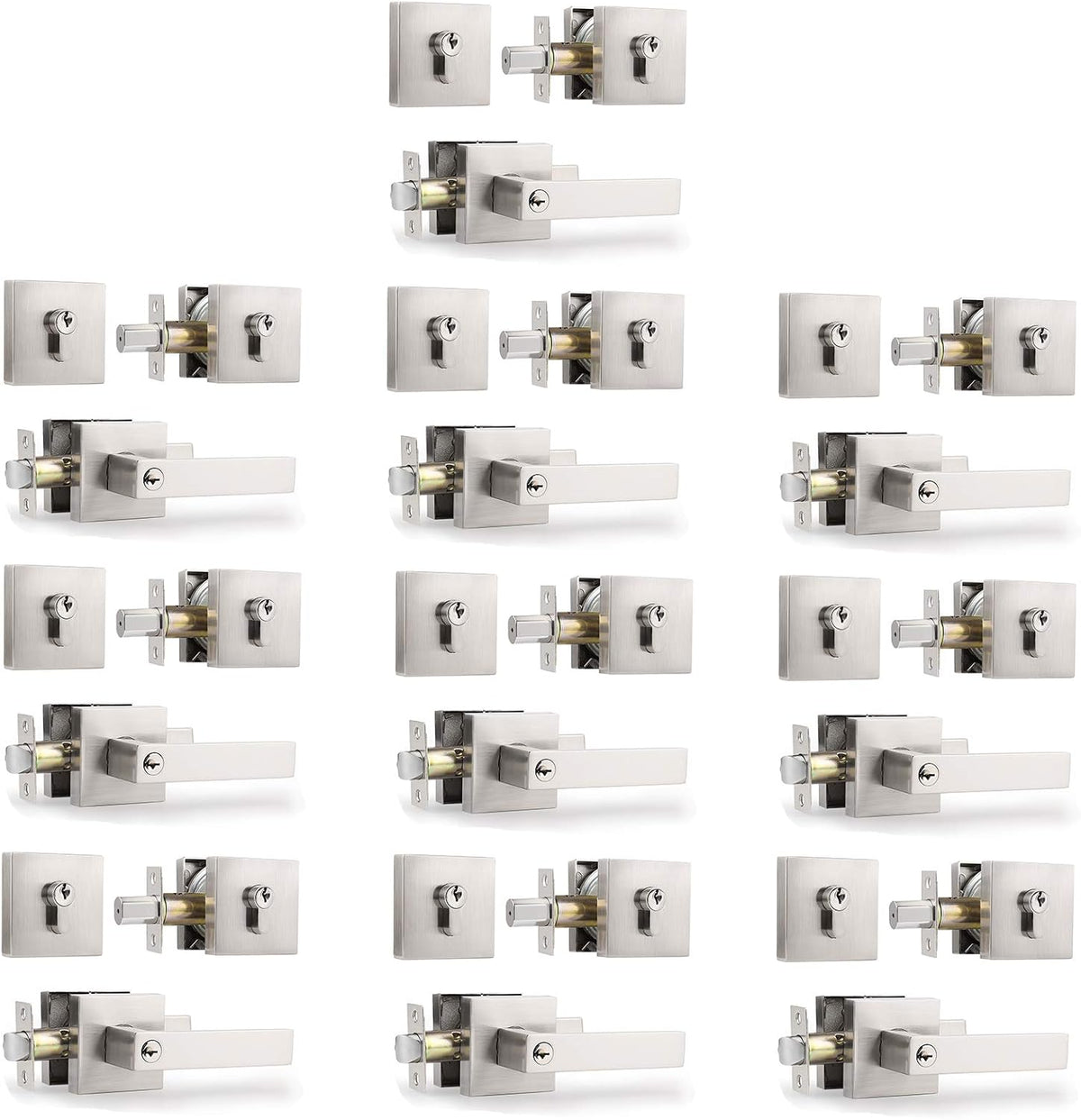 7 Pack Satin Nickel Square Reversible Passage Door Lever V409314