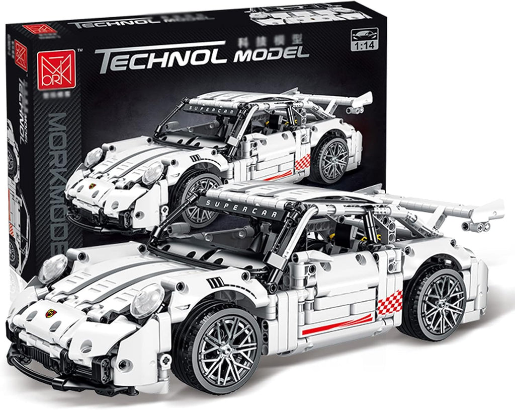White GT3 Racing Car MOC Building Blocks Construction Toy, 1:14 Scale Sports Car Model, 1268 Pcs, Pack of 2 C262