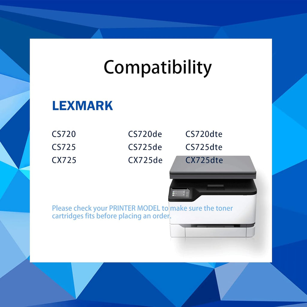 Remanufactured Toner Cartridge Replacement for Lexmark CS725 CX725 CS720 CS720de CS720dte CS725de CS725dte CX725de CX725dte Printer 74C10K0 74C10C0 74C10M0 74C10Y0 (4 Pack) R4390