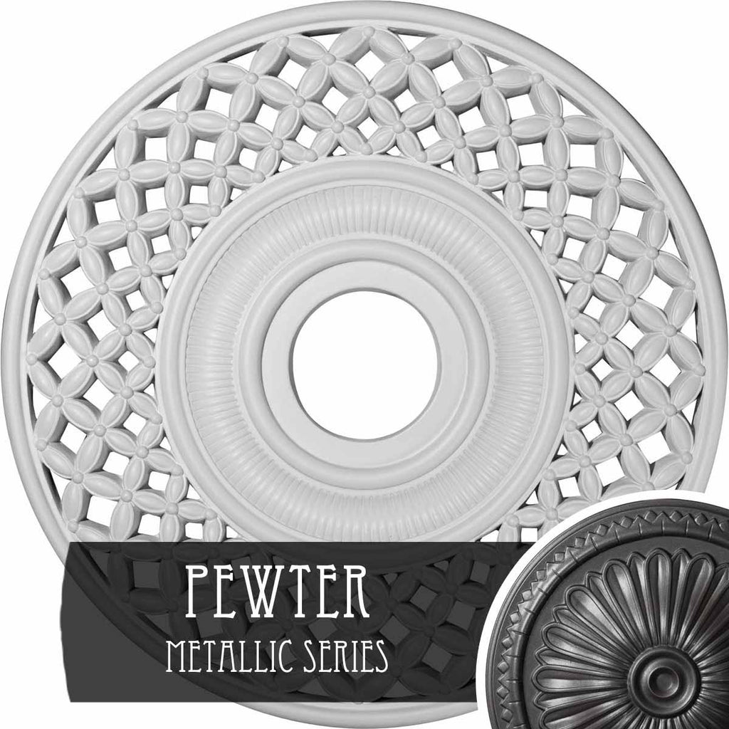 22 1/4x22OD x 4 3/4x22ID x 1 1/4x22P Ceiling Medallion Hand-Painted Pewter H148855