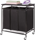 3-Bag Laundry Sorter Cart with Ironing Board Black E806