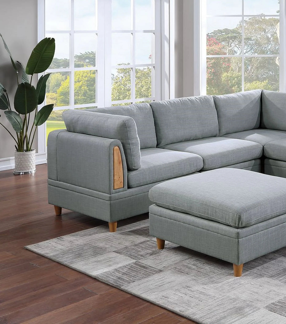 Light Grey 8pc Sectional Sofa Set with Wedges, Armless Chairs and Ottomans S106