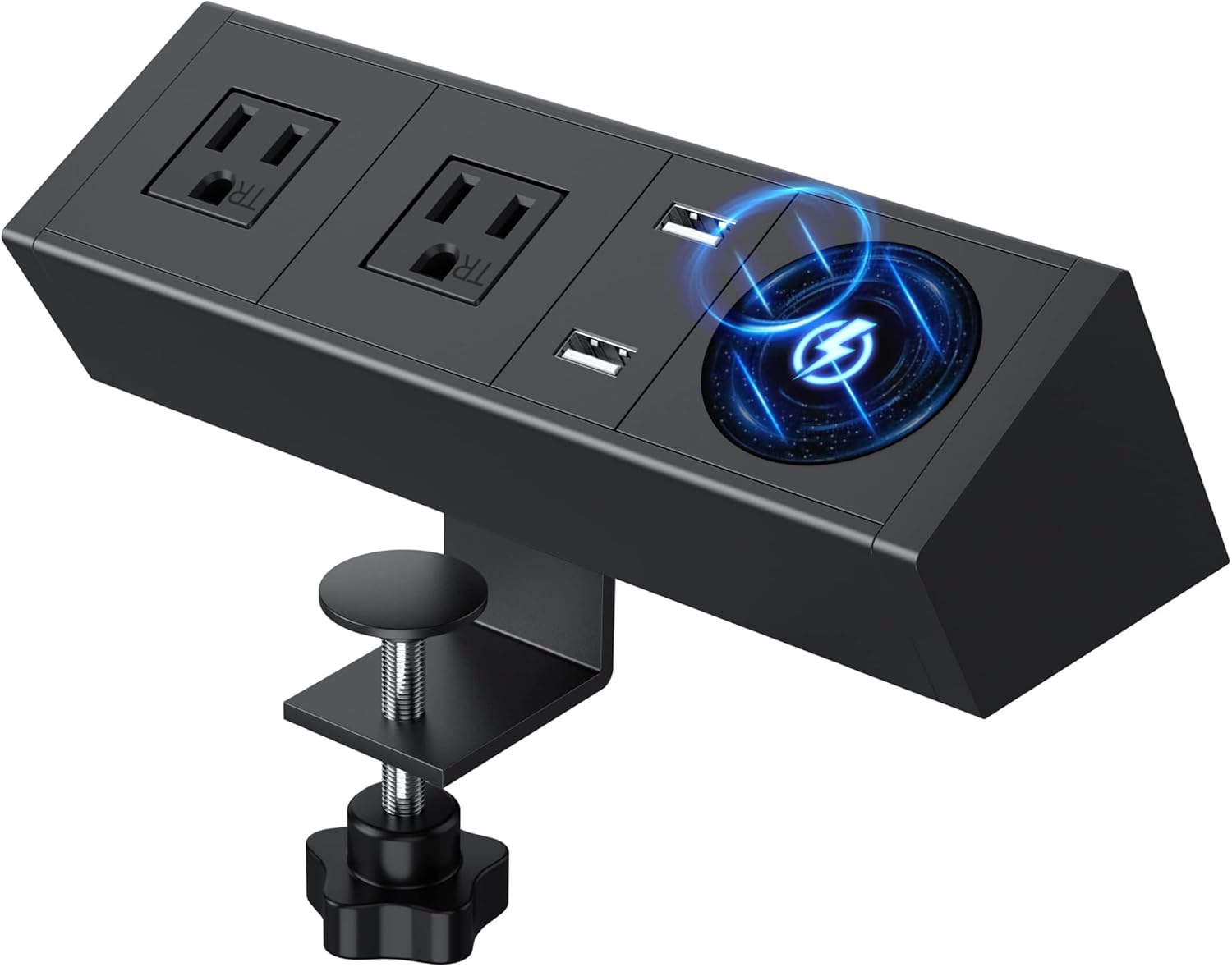 Desk Clamp Power Strip with Wireless Charger, 6ft Cable K834