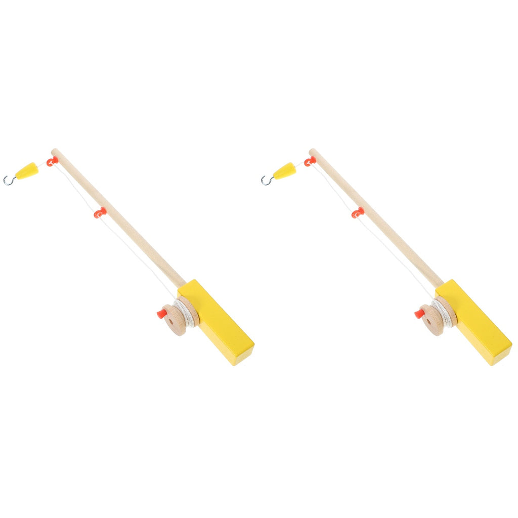 Set of 2 Fishing Rod Magnetic Hook Pole Kids Wooden Toddler Child F933