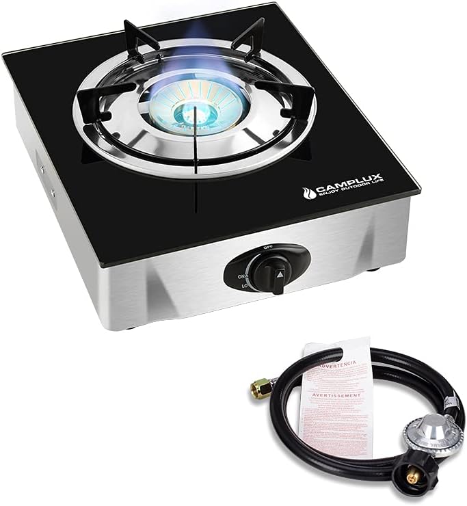 Single Burner Propane Stove with Auto Ignition, 9,500 BTU, Tempered Glass Gas Cooktop, Pack of 2 A825881