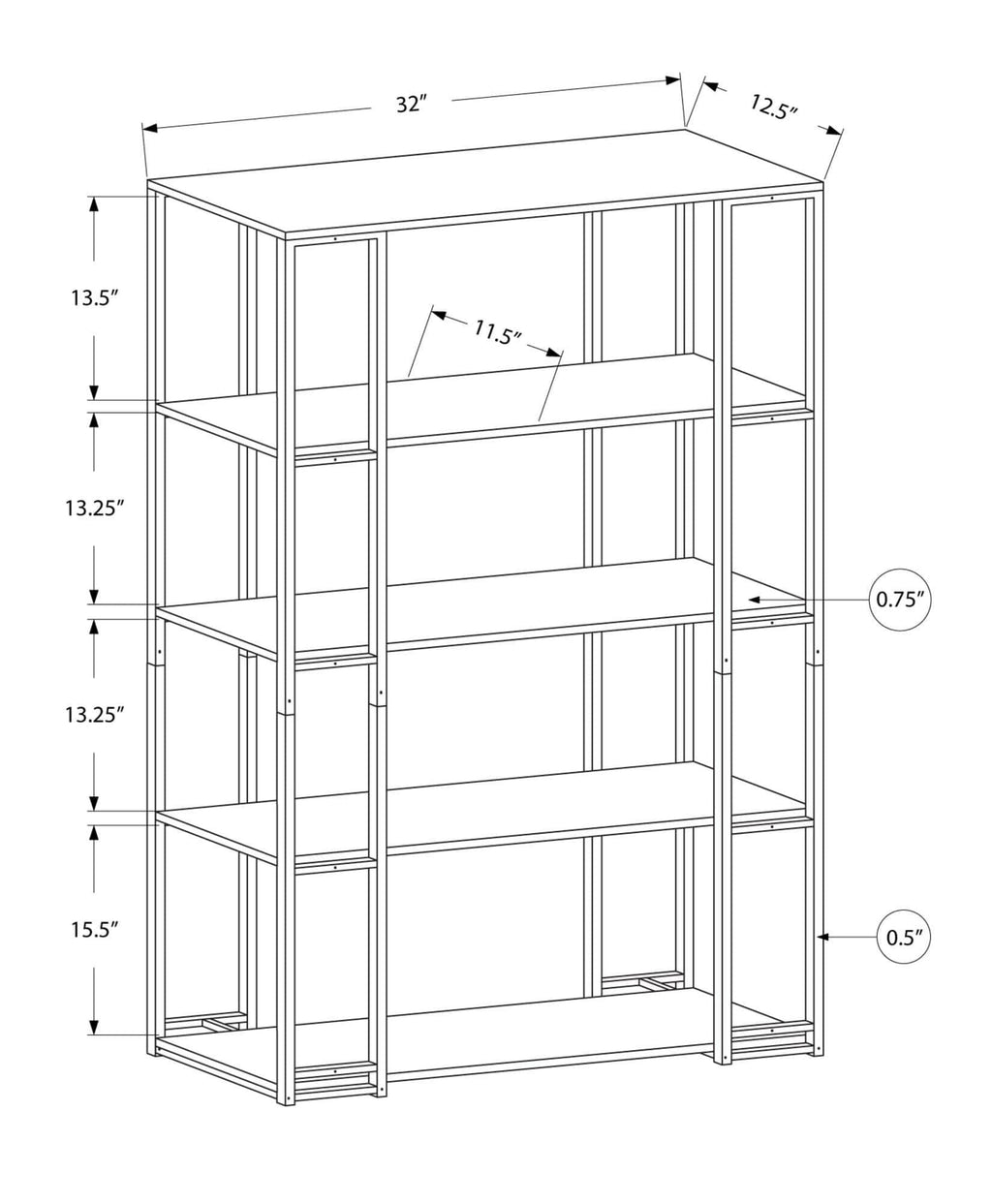 Dark Taupe Black MDF Metal Bookcase E5059