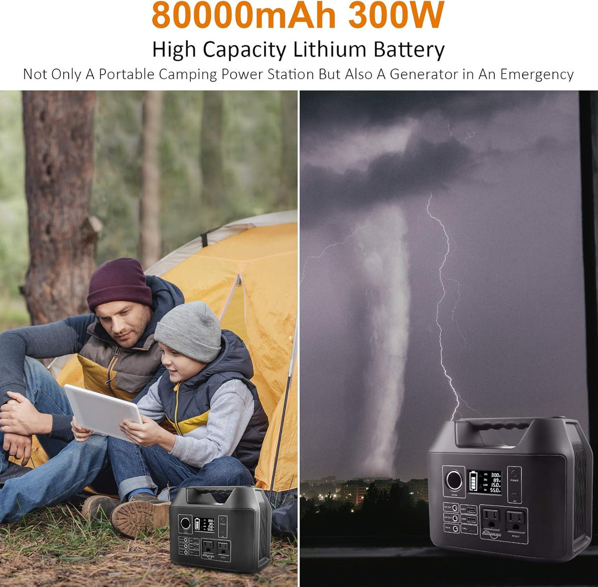 300W Portable Power Station 298Wh Lithium Battery with 8 Outputs P85671