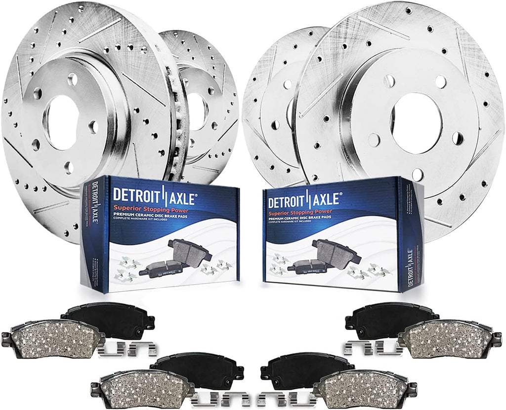 12.60" Front and Rear Drilled & Slotted Rotors + Brake Pads 8pc Set E3250