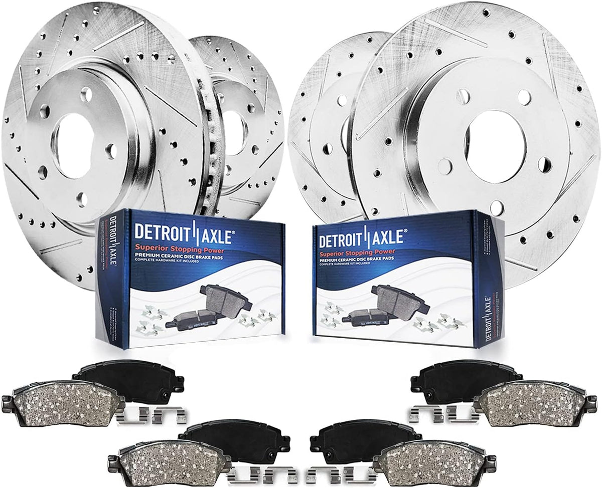 12.60" Front and Rear Drilled & Slotted Rotors + Brake Pads 8pc Set E3250