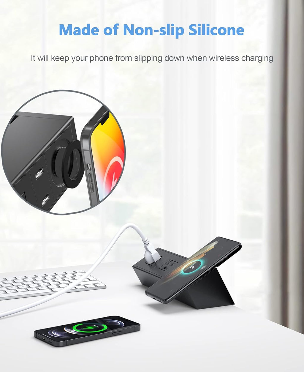 Desk Clamp Power Strip with Wireless Charger, 6ft Cable K834