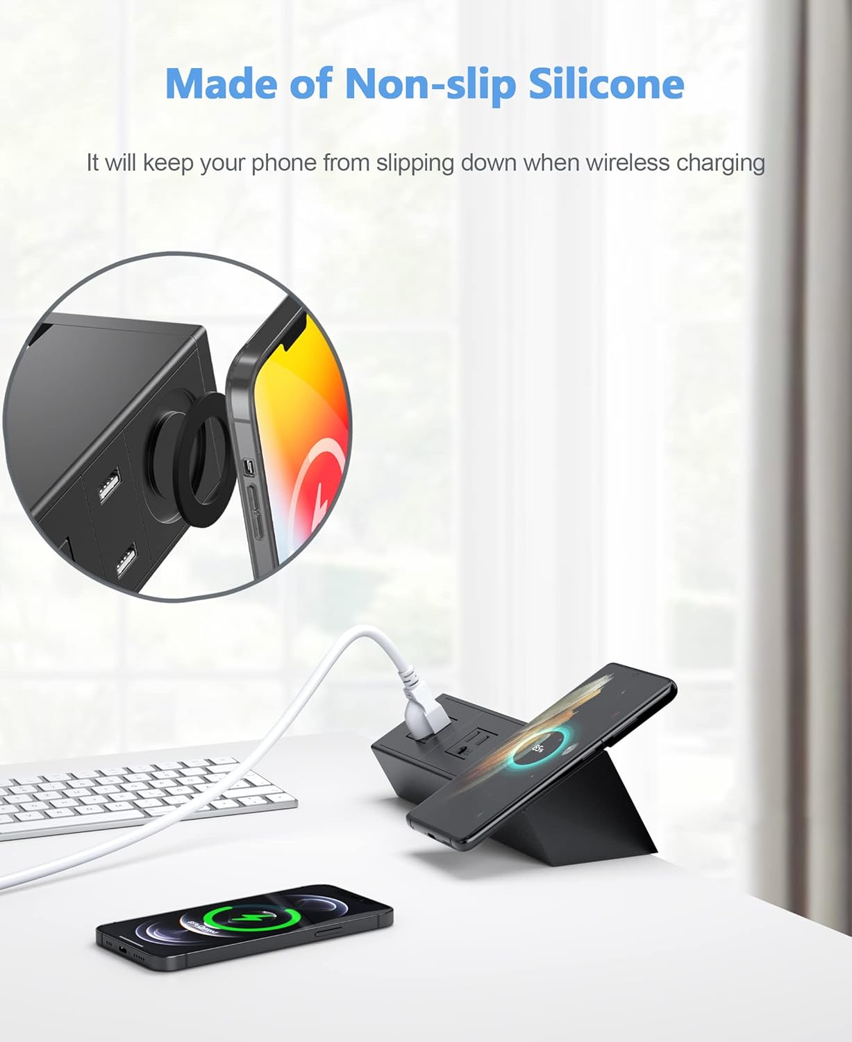 Desk Clamp Power Strip with Wireless Charger, 6ft Cable K834