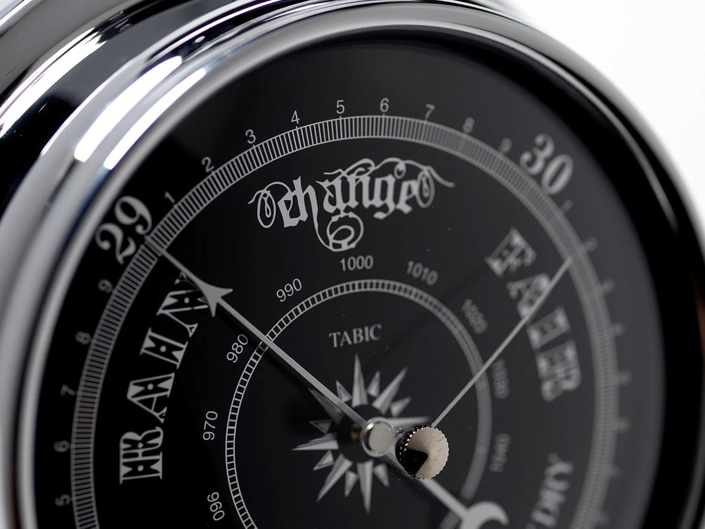 Chrome Barometer with Jet Black Dial, Heavy Brass Case V45235
