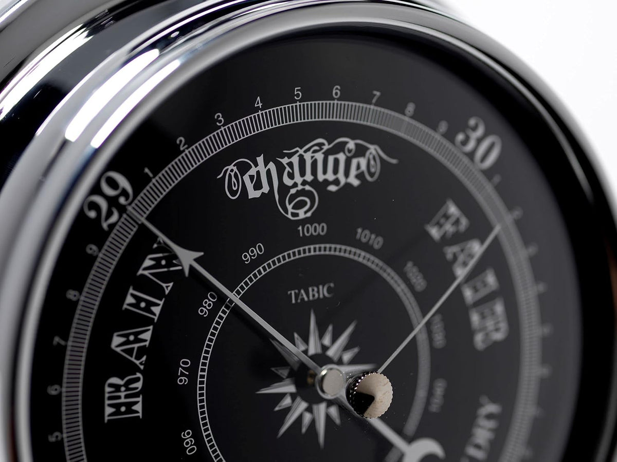 Chrome Barometer with Jet Black Dial, Heavy Brass Case V45235